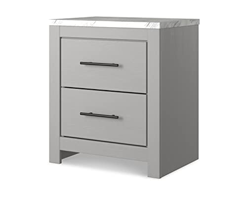 Signature Design by Ashley Cottonburg Contemporary Two Drawer Nightstand, Light Gray/White