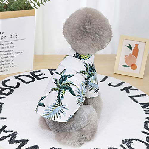 Izefia Dog Shirt Clothes Hawaii Casual Shirt Coconut Tree Shirts Cool Summer Seabeach Dog Shirt for Small Dog Puppy Cat (Hawaii-White, XXL)