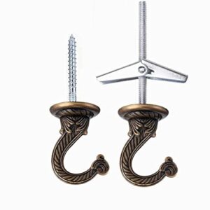 GDQLCNXB 2 Sets 55mm/2.17" Ceiling Metal Ceiling Hooks, Heavy Duty Swag Ceiling Hooks with Hardware for Hanging Plants/Chandeliers/Wind Chimes/Ornament (Bronze Color)