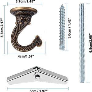 GDQLCNXB 2 Sets 55mm/2.17" Ceiling Metal Ceiling Hooks, Heavy Duty Swag Ceiling Hooks with Hardware for Hanging Plants/Chandeliers/Wind Chimes/Ornament (Bronze Color)