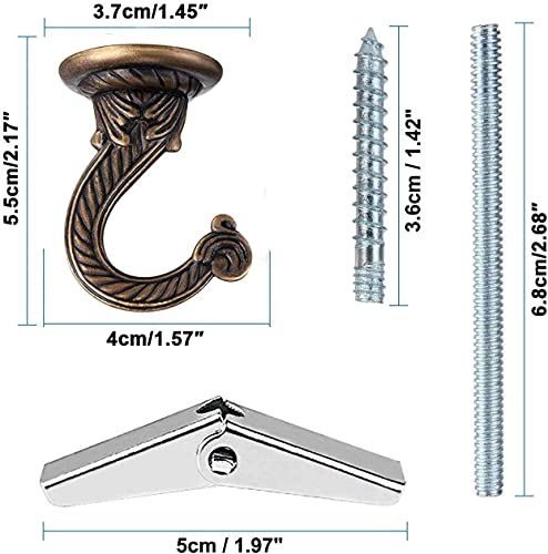 GDQLCNXB 2 Sets 55mm/2.17" Ceiling Metal Ceiling Hooks, Heavy Duty Swag Ceiling Hooks with Hardware for Hanging Plants/Chandeliers/Wind Chimes/Ornament (Bronze Color)