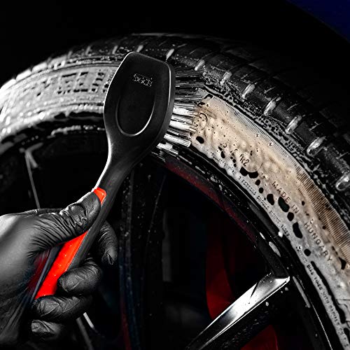 SGCB Tire Brush - Premium Auto Detailing Car Wash Brush for Cleaning Tire, Ergonomic Grip with Long Handle, Durable Use with PBT Bristle Tire Brush for Car Truck SUV & Motorcycle Tire Cleaning