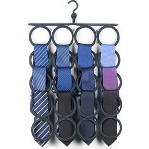 kleafs handmade crocheted scarf hanger for closet organization, closet organizers for scarves, shawl, tie, belts & accessories, space-saving scarf organizer 20 rings (beige 360° swivel) (black)