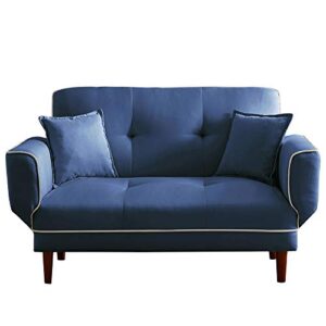 ltt futon sofa bed, couch bed, folding sofa bed chair dual purpose multi functioning relax lounge sofa bed sleeper with 2 pillows navy blue fabric
