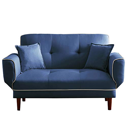 LTT Futon Sofa Bed, Couch Bed, Folding Sofa Bed Chair Dual Purpose Multi Functioning Relax Lounge Sofa Bed Sleeper with 2 Pillows Navy Blue Fabric