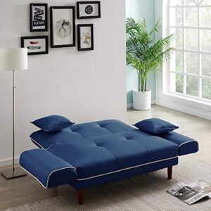 LTT Futon Sofa Bed, Couch Bed, Folding Sofa Bed Chair Dual Purpose Multi Functioning Relax Lounge Sofa Bed Sleeper with 2 Pillows Navy Blue Fabric