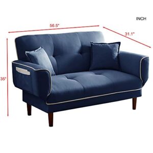 LTT Futon Sofa Bed, Couch Bed, Folding Sofa Bed Chair Dual Purpose Multi Functioning Relax Lounge Sofa Bed Sleeper with 2 Pillows Navy Blue Fabric