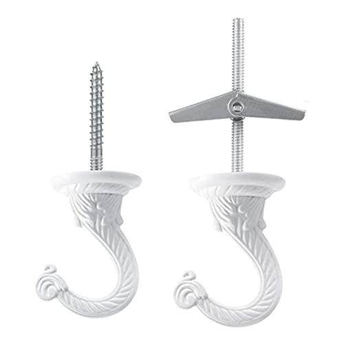 GDQLCNXB 2 Sets 55mm/2.17" Ceiling Metal Ceiling Hooks, Heavy Duty Swag Ceiling Hooks with Hardware for Hanging Plants/Chandeliers/Wind Chimes/Ornament (White)