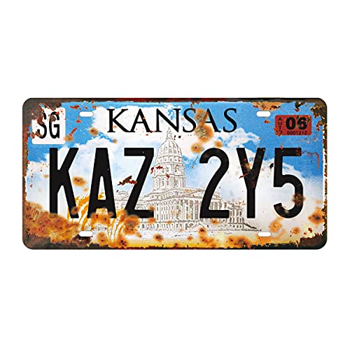 Panguru 2 Pieces Prop License Plates from Supernatural, Metal Stamped Number Tags, Movie Prop Vanity Plate, 12x6 inches