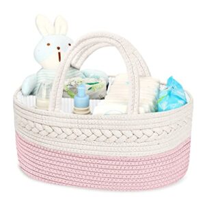 maliton diaper caddy for baby girl-cotton rope diaper caddy, diaper organizer for changing table, portable baby basket for storage baby stuff, newborn registry must have items
