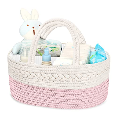 Maliton Diaper Caddy for Baby Girl-Cotton Rope Diaper Caddy, Diaper Organizer for Changing Table, Portable Baby Basket for Storage Baby Stuff, Newborn Registry Must Have Items