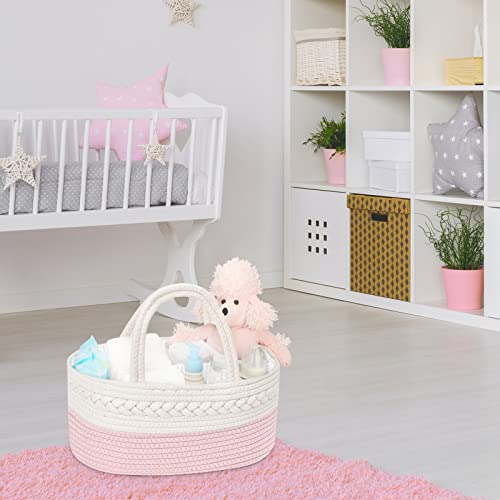 Maliton Diaper Caddy for Baby Girl-Cotton Rope Diaper Caddy, Diaper Organizer for Changing Table, Portable Baby Basket for Storage Baby Stuff, Newborn Registry Must Have Items