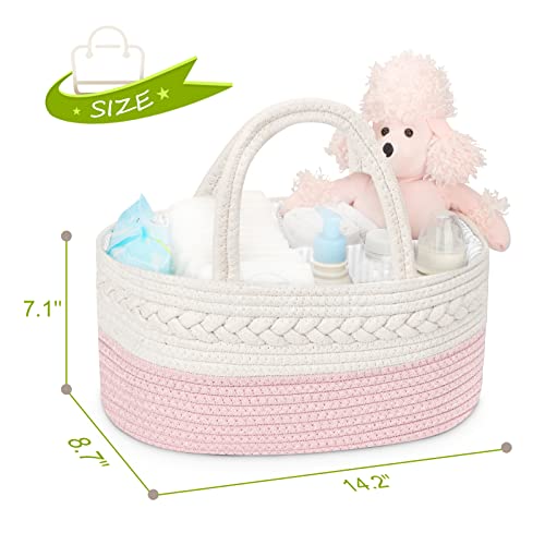 Maliton Diaper Caddy for Baby Girl-Cotton Rope Diaper Caddy, Diaper Organizer for Changing Table, Portable Baby Basket for Storage Baby Stuff, Newborn Registry Must Have Items