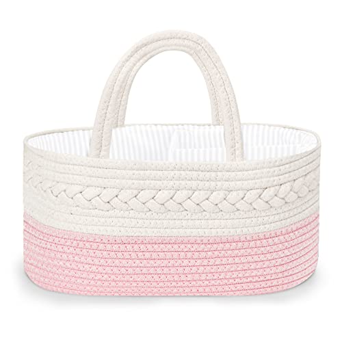 Maliton Diaper Caddy for Baby Girl-Cotton Rope Diaper Caddy, Diaper Organizer for Changing Table, Portable Baby Basket for Storage Baby Stuff, Newborn Registry Must Have Items