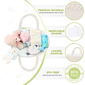 Maliton Diaper Caddy for Baby Girl-Cotton Rope Diaper Caddy, Diaper Organizer for Changing Table, Portable Baby Basket for Storage Baby Stuff, Newborn Registry Must Have Items