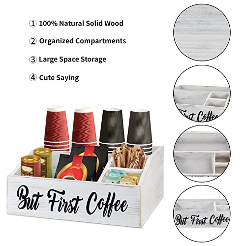 NC Wooden Coffee Station Organizer, Coffee Bar Accessories Organizer for Counter, Coffee Bar Bin Box, Coffee Pods Holder, Farmhouse Coffee Bar Decor