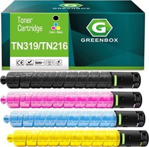greenbox remanufactured tn319 tn216 toner cartridge replacement for konica minolta bizhub c360 c220 c280 tn216 tn319 a11g131 a11g431 a11g331 a11g231 printer (29,000 pages high yield, kcmy, 4-pack)