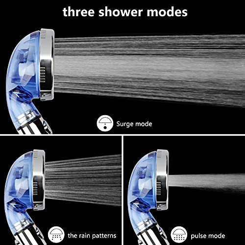 Shower Head,REHAVE Jetting Filter Shower Sprayer,High Pressure 3 Mode,Handheld Spray Showerheads for Dry Skin Hair,Handheld Filter Supercharged Large Rainfall,Purifying Filtration Mineral Stone Beads