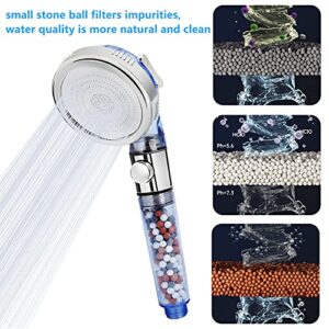 Shower Head,REHAVE Jetting Filter Shower Sprayer,High Pressure 3 Mode,Handheld Spray Showerheads for Dry Skin Hair,Handheld Filter Supercharged Large Rainfall,Purifying Filtration Mineral Stone Beads