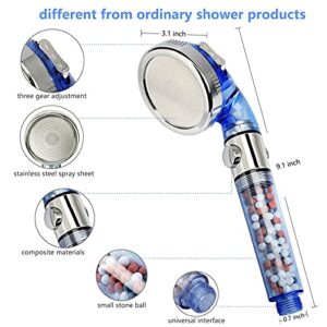 Shower Head,REHAVE Jetting Filter Shower Sprayer,High Pressure 3 Mode,Handheld Spray Showerheads for Dry Skin Hair,Handheld Filter Supercharged Large Rainfall,Purifying Filtration Mineral Stone Beads