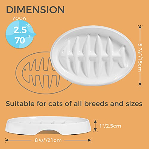 MSBC Slow Feeder Bowl, Fishbone Cat Dish for Cats and Puppies, Anti-Gulping Interactive Slow Feeder Cat Food Bowl, Non-Slip Puzzle Pet Bowl for Slow Eating, Melamine Bowl Preventing Choking White