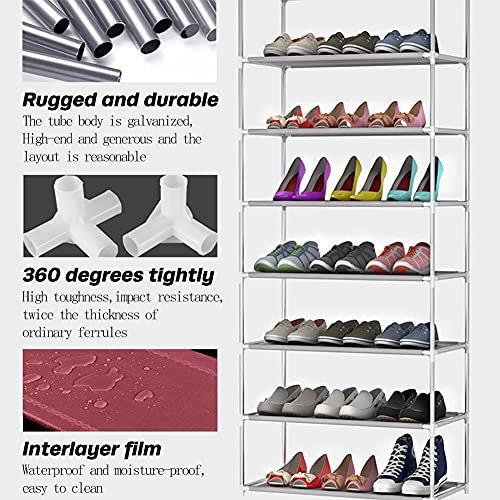 Mekek Shoe Rack Closet, 9 Tier Shoe Rack Organizer - Portable Row Shoe Rack Shelf Cabinet Tower for Closet with Nonwoven Fabric Cover (Red Wine)