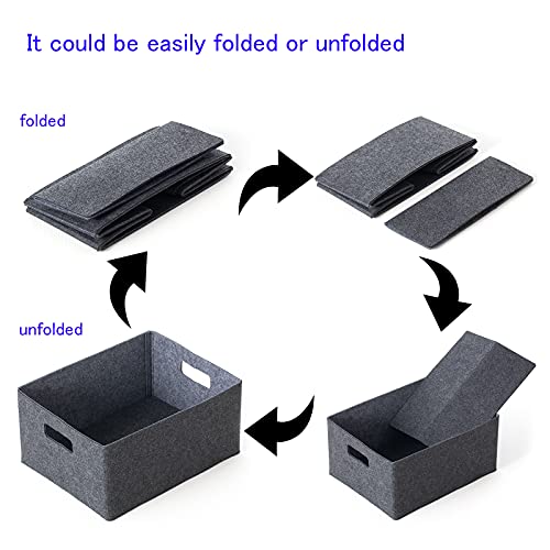 2 pack self-supporting collapsible felt storage basket in darkgrey for storaging and sorting of clothes, toys and office files