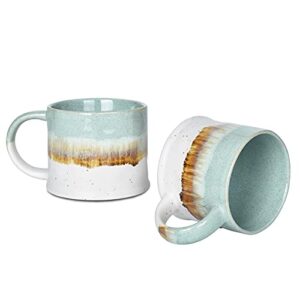 bosmarlin medium ceramic coffee mug set of 2, 15 oz, big stoneware tea cup for office and home, dishwasher and microwave safe (green, 2)