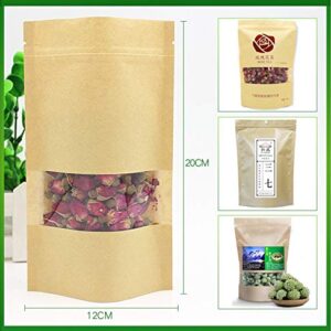 50pcs Kraft Stand Up Pouches, Zip Lock Bags, with Notch and Matte Window, 12x20 cm (4.7 x 7.8 Inch)