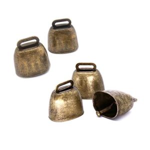 5 pack grazing copper bells, metal cow bells for dogs, animal copper loud bronze bell, small brass bell, for cow horse sheep cats small pets anti-theft accessories (bronze)
