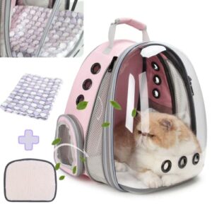 lollimeow pet carrier backpack, bubble backpack carrier, cats and puppies,airline-approved, designed for travel, hiking, walking & outdoor use (pink-front expandable)