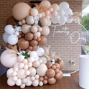 Neutral Balloons Garland Kit Brown Tan Nude Teddy Bear Birthday Decorations Nude Arch White Pastel Double-Filled Cream For Bride Wedding Party