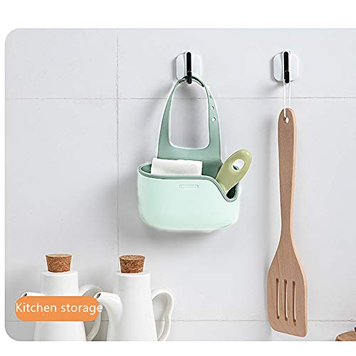 Kitchen Sink Caddy Sponge Holder, Double-deck Plastic Soap Holder Hanging Ajustable Strap Faucet Caddy with Drain Holes for Drying and Organizer