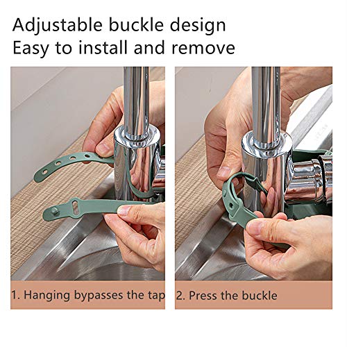 Kitchen Sink Caddy Sponge Holder, Double-deck Plastic Soap Holder Hanging Ajustable Strap Faucet Caddy with Drain Holes for Drying and Organizer