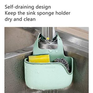 Kitchen Sink Caddy Sponge Holder, Double-deck Plastic Soap Holder Hanging Ajustable Strap Faucet Caddy with Drain Holes for Drying and Organizer