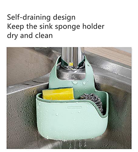 Kitchen Sink Caddy Sponge Holder, Double-deck Plastic Soap Holder Hanging Ajustable Strap Faucet Caddy with Drain Holes for Drying and Organizer