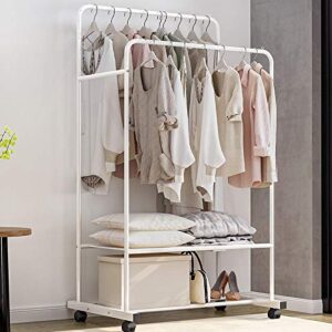 moamun clothes rack on wheels heavy duty rolling garment rack, clothing organizer multifunctional bedroom clothing rack(white)