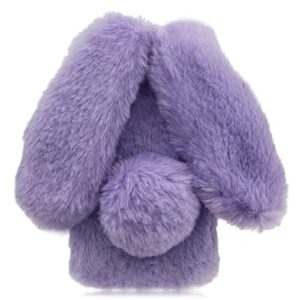 Bunny Case for Motorola One 5G Ace, Girlyard Cute Rabbit Ears Warm Fluffy Handmade Rabbit Fur Soft Plush Flexible TPU Silicone Bumper Phone Shell Furry Protective Cover for Women Girls - Purple