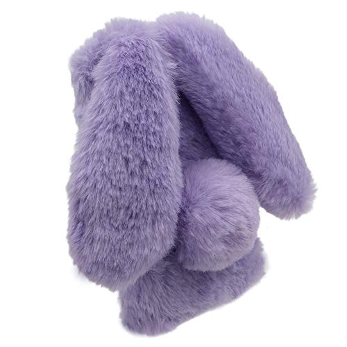 Bunny Case for Motorola One 5G Ace, Girlyard Cute Rabbit Ears Warm Fluffy Handmade Rabbit Fur Soft Plush Flexible TPU Silicone Bumper Phone Shell Furry Protective Cover for Women Girls - Purple