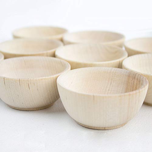 Chica and Jo Set of 10 Small Unfinished Wooden Bowls - Pinch Bowls, Condiment Cups, Salt Cellars (10)