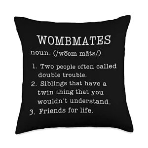 family designs by 1570 graphics wombmates funny definition for adult twins brothers sisters throw pillow, 18x18, multicolor