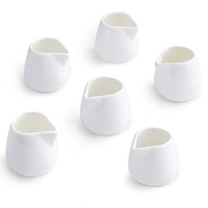 tamaykim 3 oz ceramic cream jugs, mini creamer pitcher, white porcelain classic creamers for coffee, tea, milk, jam, sauces, 6 pack