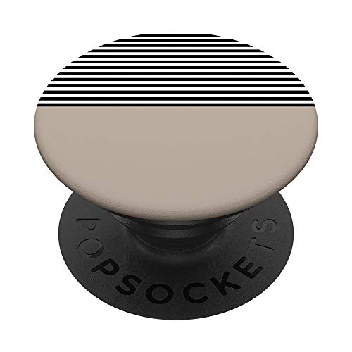 Taupe Minimal White Black Lines Stripes PopSockets PopGrip: Swappable Grip for Phones & Tablets