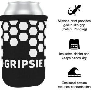 GRIPSIE Can Sleeves with Non-Slip Grip (4-Pack) Insulated Neoprene, Scuba Knit Polyester Fabric, Silicone Print Coolers for Standard 12oz Beer and Soda Cans (Multicolor)