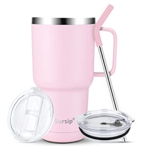 sursip 30oz insulated mug/tumbler with lid and straw,stainless steel vacuum tumbler,keep cold and hot,bpa free,leak proof,dishwasher safe,car holder,gifts/travel mug/coffee tumbler(pink-1pack)