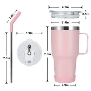 Sursip 30oz Insulated Mug/Tumbler With Lid and Straw,Stainless Steel Vacuum Tumbler,Keep Cold and Hot,BPA Free,Leak Proof,Dishwasher Safe,Car Holder,Gifts/Travel Mug/Coffee Tumbler(Pink-1Pack)