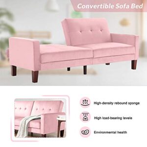 LTT Futon Sofa Bed, Futon Couch, Folding Sofa Bed Dual-Purpose Multi-Functional Sofa Bed Upholstery Fabric Living Room Sofa(Pink)