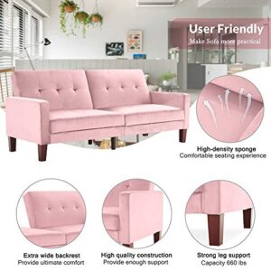 LTT Futon Sofa Bed, Futon Couch, Folding Sofa Bed Dual-Purpose Multi-Functional Sofa Bed Upholstery Fabric Living Room Sofa(Pink)