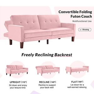 LTT Futon Sofa Bed, Futon Couch, Folding Sofa Bed Dual-Purpose Multi-Functional Sofa Bed Upholstery Fabric Living Room Sofa(Pink)