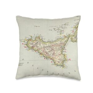 sicilian island chart sicily italy map throw pillow, 16x16, multicolor